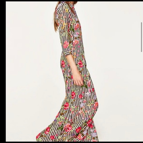 Zara women's maxi shirt dress striped floral - Picture 6 of 16